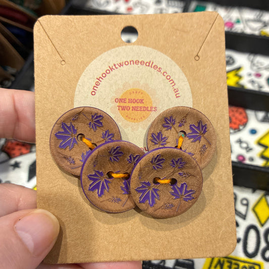 Buttons, Card of 4, Maple Leaf Pear Wood, 23mm