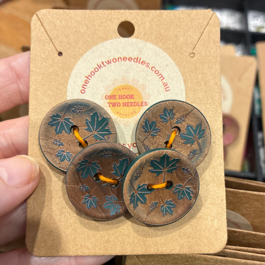 Buttons, Card of 4, Maple Leaf Pear Wood, 25mm