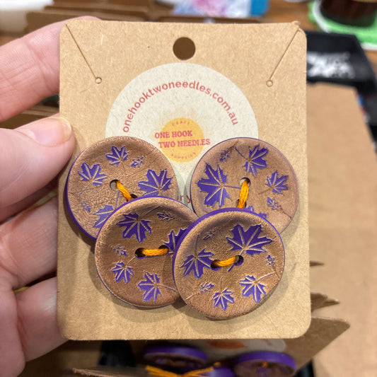 Buttons, Card of 4, Maple Leaf Pear Wood, 28mm