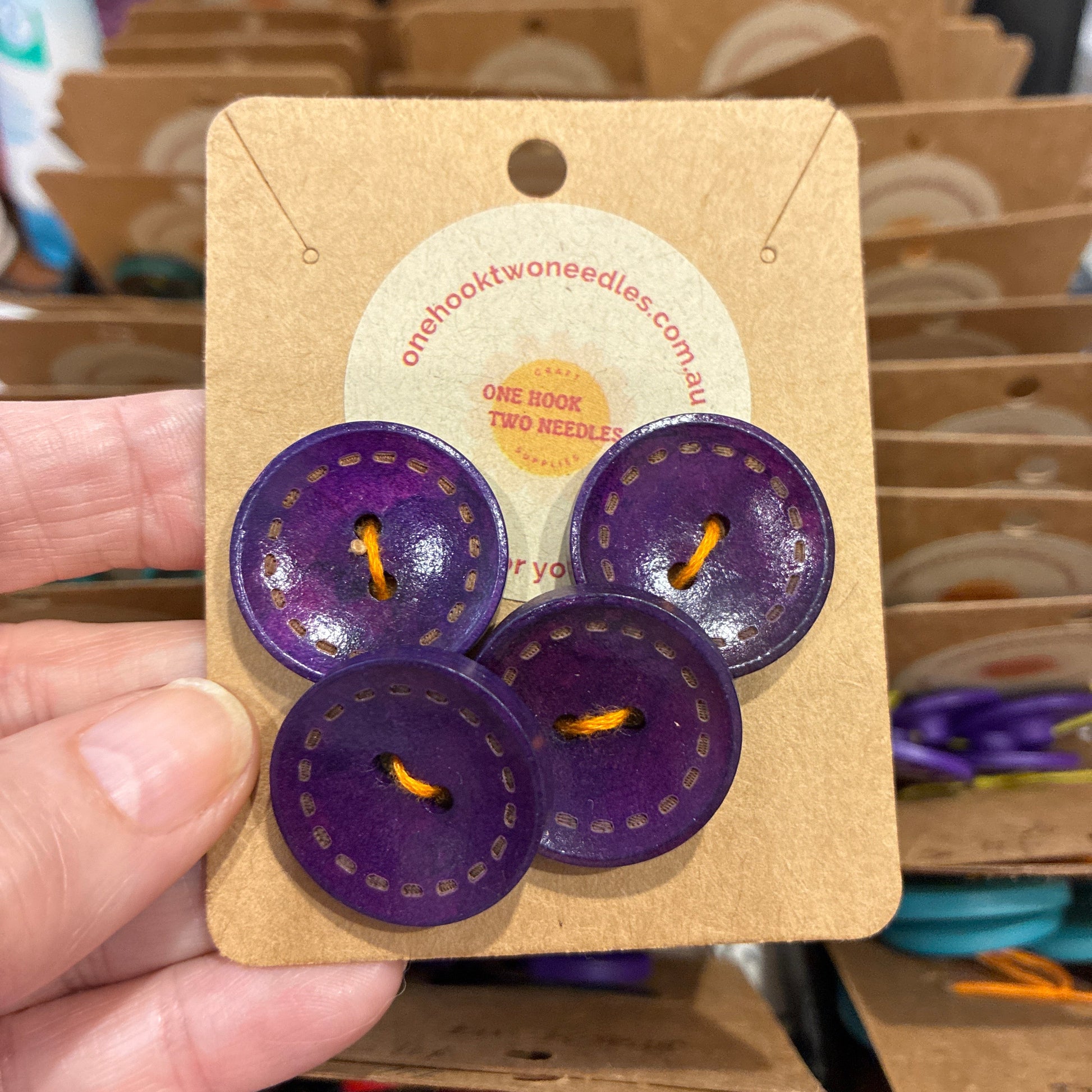 Buttons, Card of 4, Stitches Pear Wood, 25mm