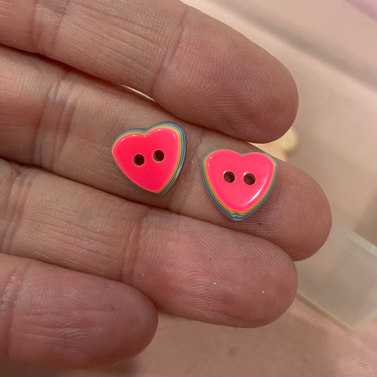 Button, Pink Layers Heart Resin, 10mm