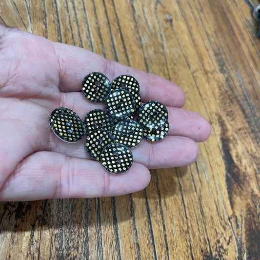 Button, Black Gold Spots Resin, 13mm