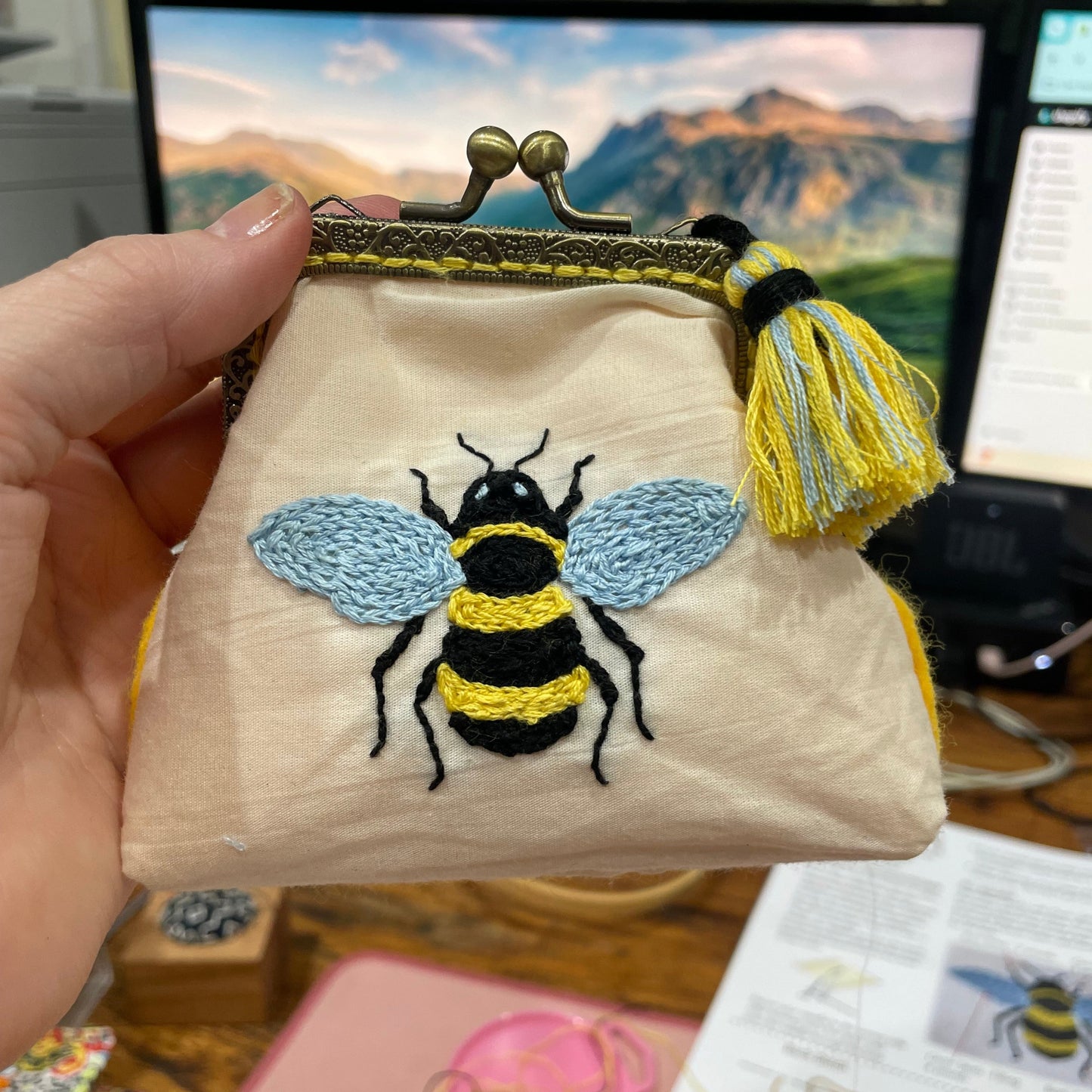 Embroidered Purse Kit, Bee