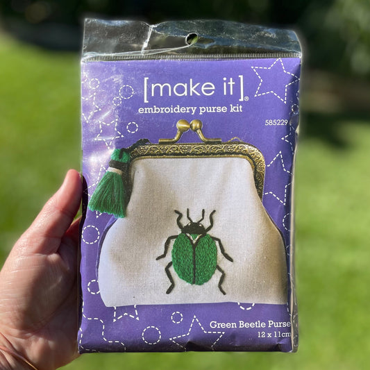 Embroidered Purse Kit, Green Beetle