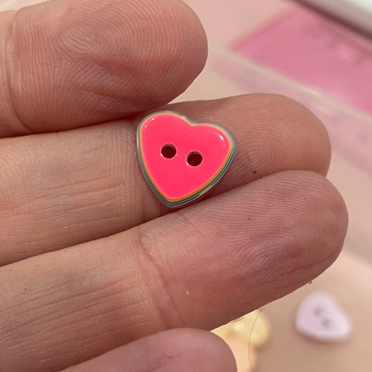 Button, Pink Layers Heart Resin, 10mm