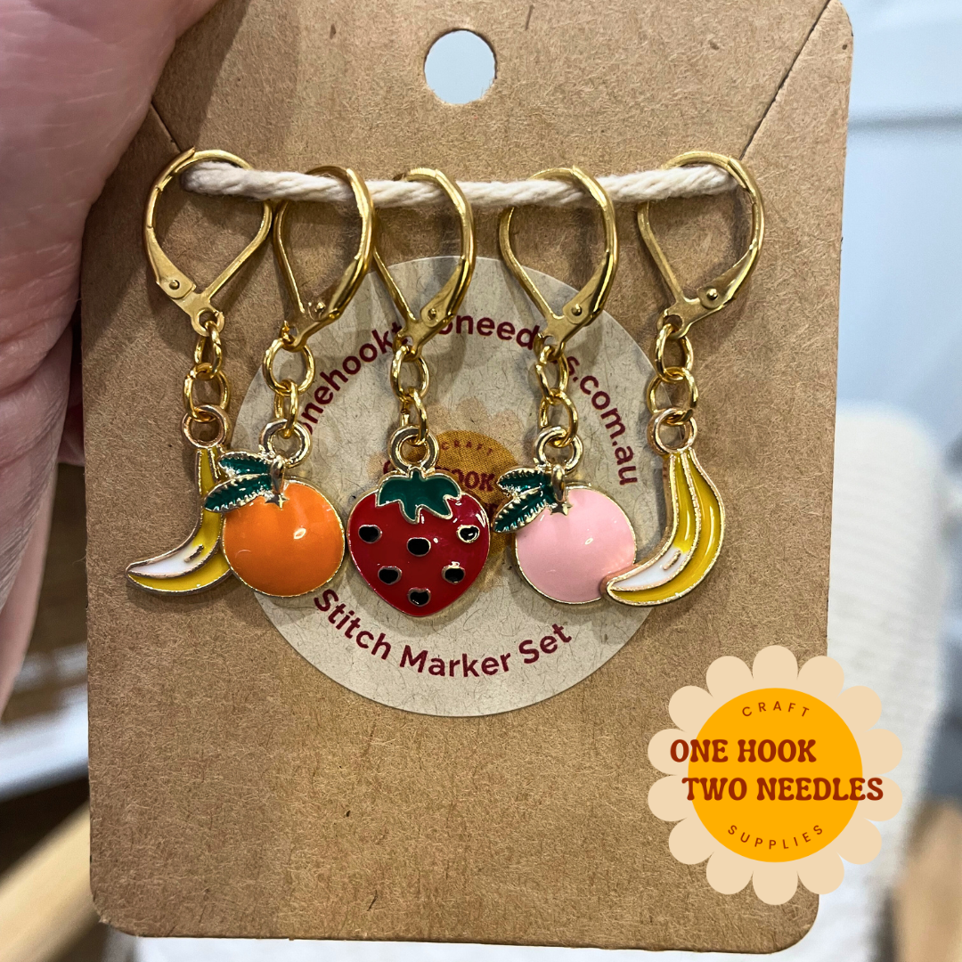 Fruit Salad Stitch Markers, Set of 5, French Clasp