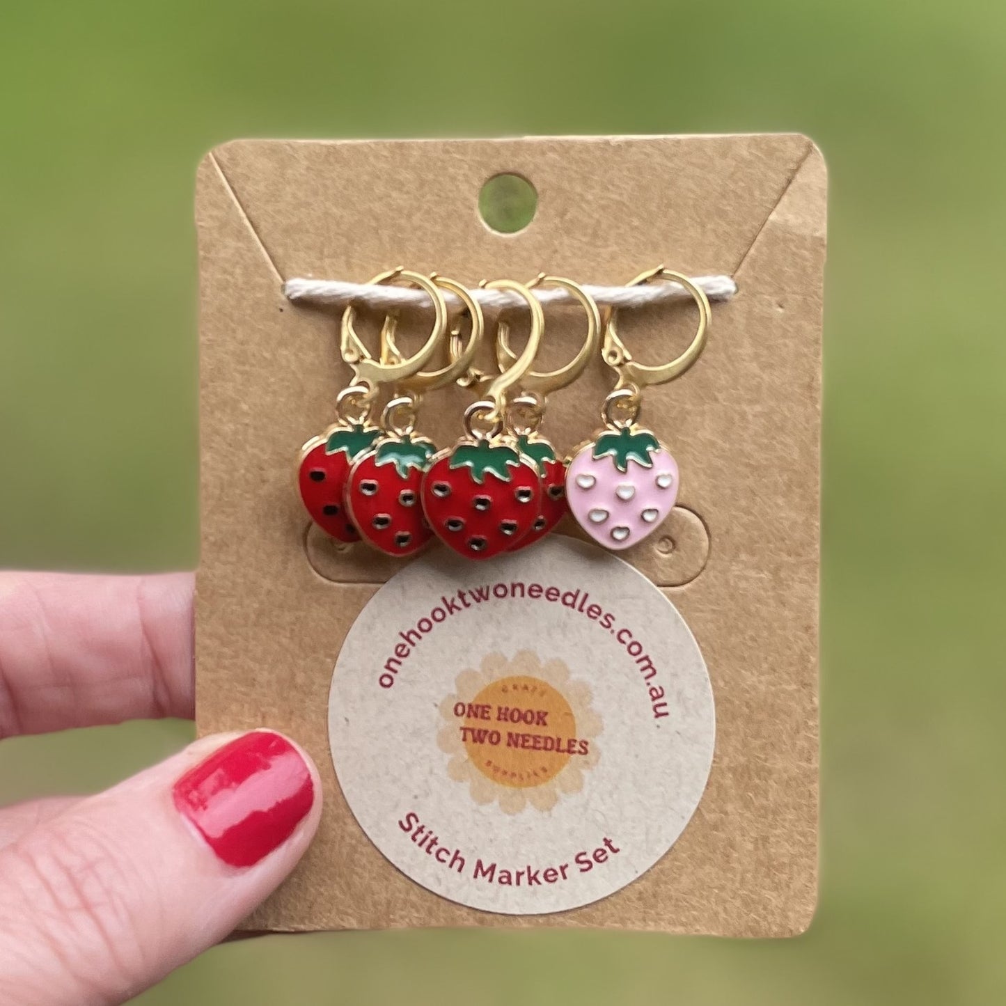 Strawberry Stitch Markers, Set of 5, French Clasp