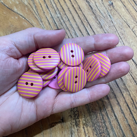 Button, Pink and Yellow Stripes Resin, 24mm