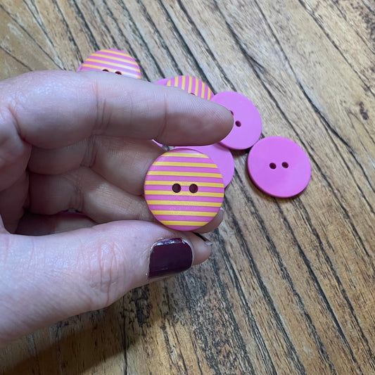 Button, Pink and Yellow Stripes Resin, 24mm