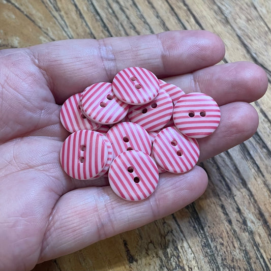 Button, Pink and Magenta Stripes Resin, 15mm