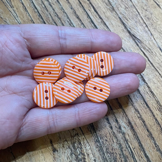 Button, Orange and White Stripes Resin, 15mm
