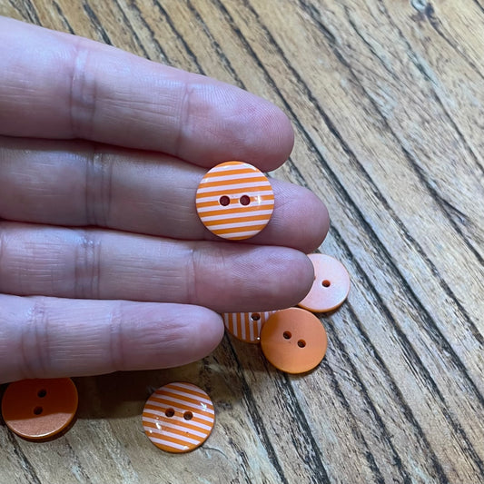 Button, Orange and White Stripes Resin, 15mm