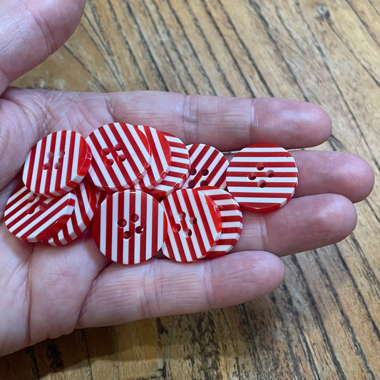 Button, Red and White Stripes Resin, 20mm