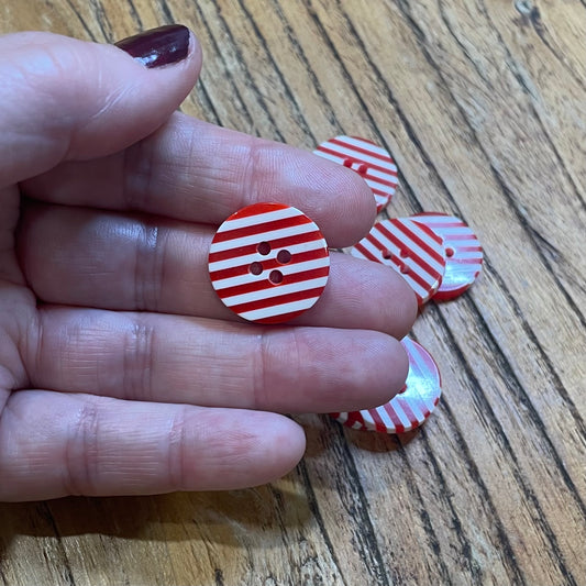 Button, Red and White Stripes Resin, 20mm