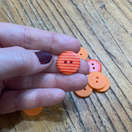 Button, Orange with Red Stripes Resin, 18mm