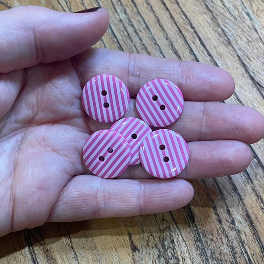 Button, Pink with White Stripes Resin, 19mm