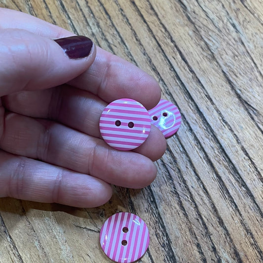 Button, Pink with White Stripes Resin, 19mm