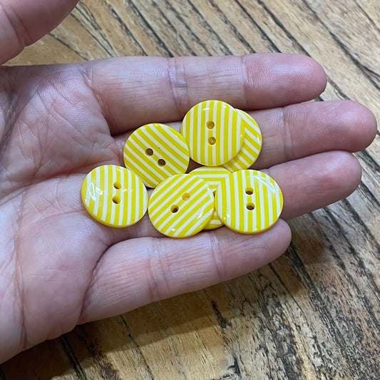 Button, Yellow with White Stripes Resin, 18mm