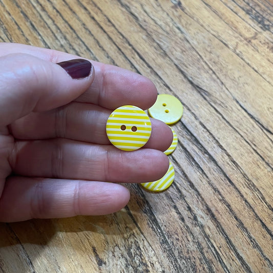 Button, Yellow with White Stripes Resin, 18mm