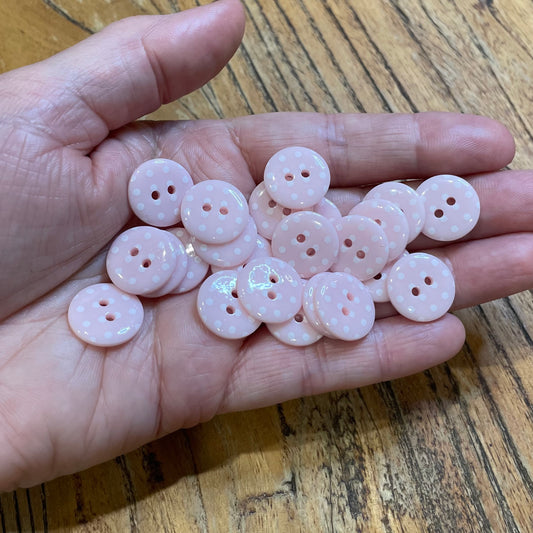 Button, Pale Pink and White Spots Resin, 15mm