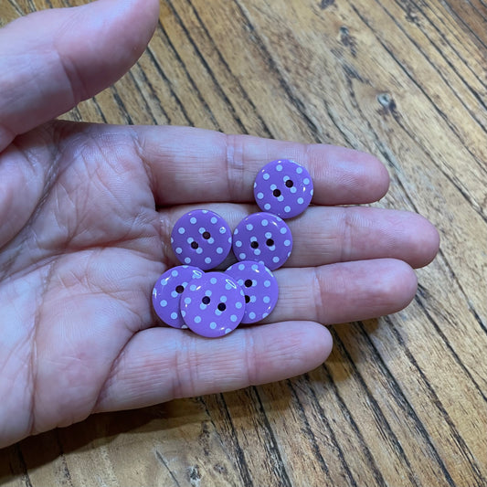 Button, Purple and White Spots Resin, 15mm
