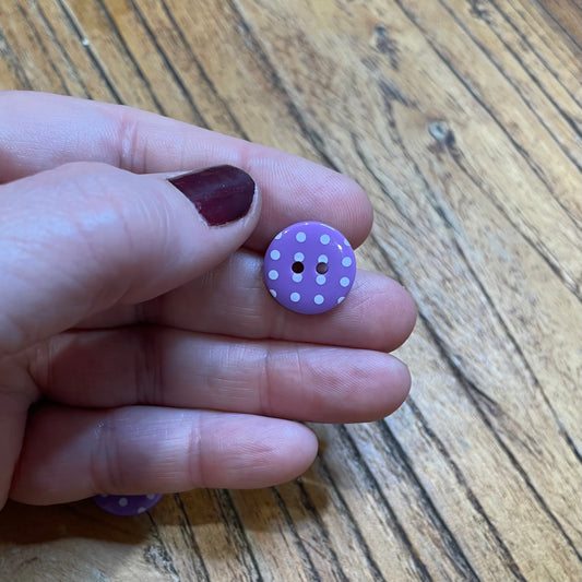 Button, Purple and White Spots Resin, 15mm