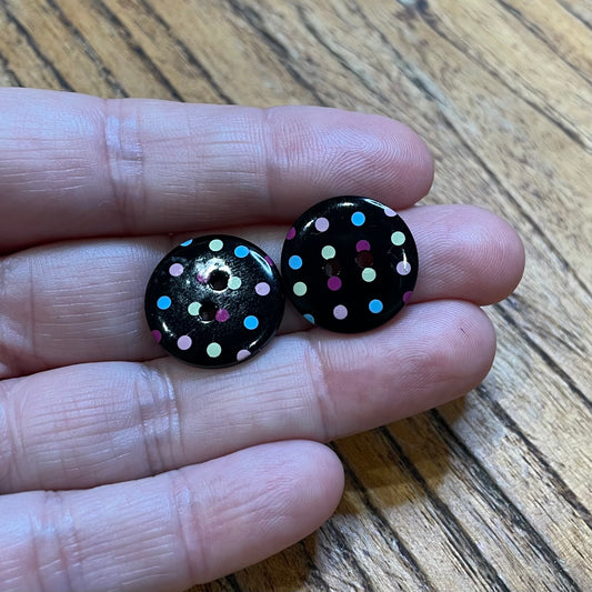 Button, Black with Multi Spots Resin, 18mm