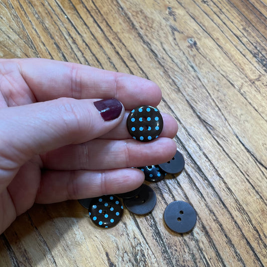 Button, Brown with Blue Spots Resin, 18mm