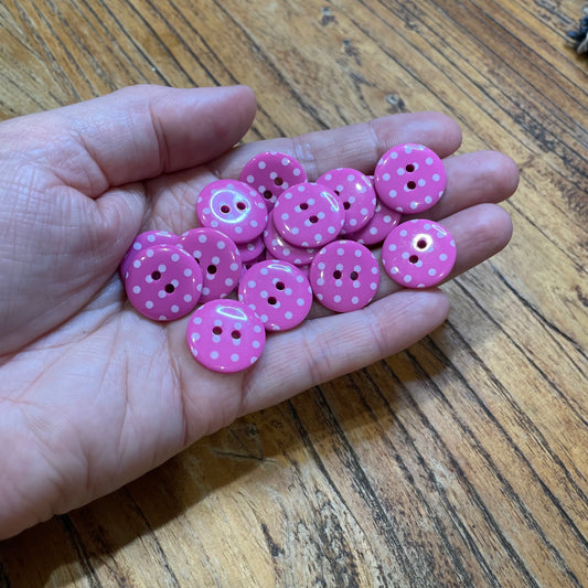 Button, Pink with White Spots Resin, 18mm