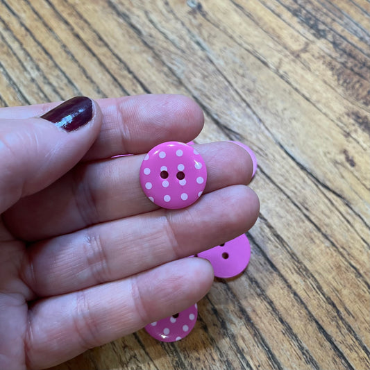 Button, Pink with White Spots Resin, 18mm
