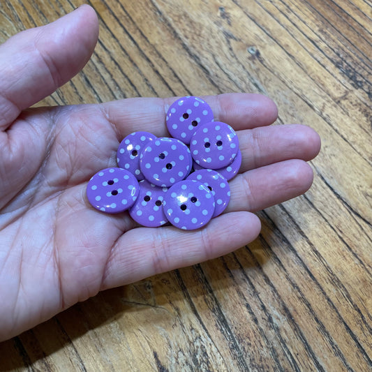 Button, Purple with White Spots Resin, 18mm