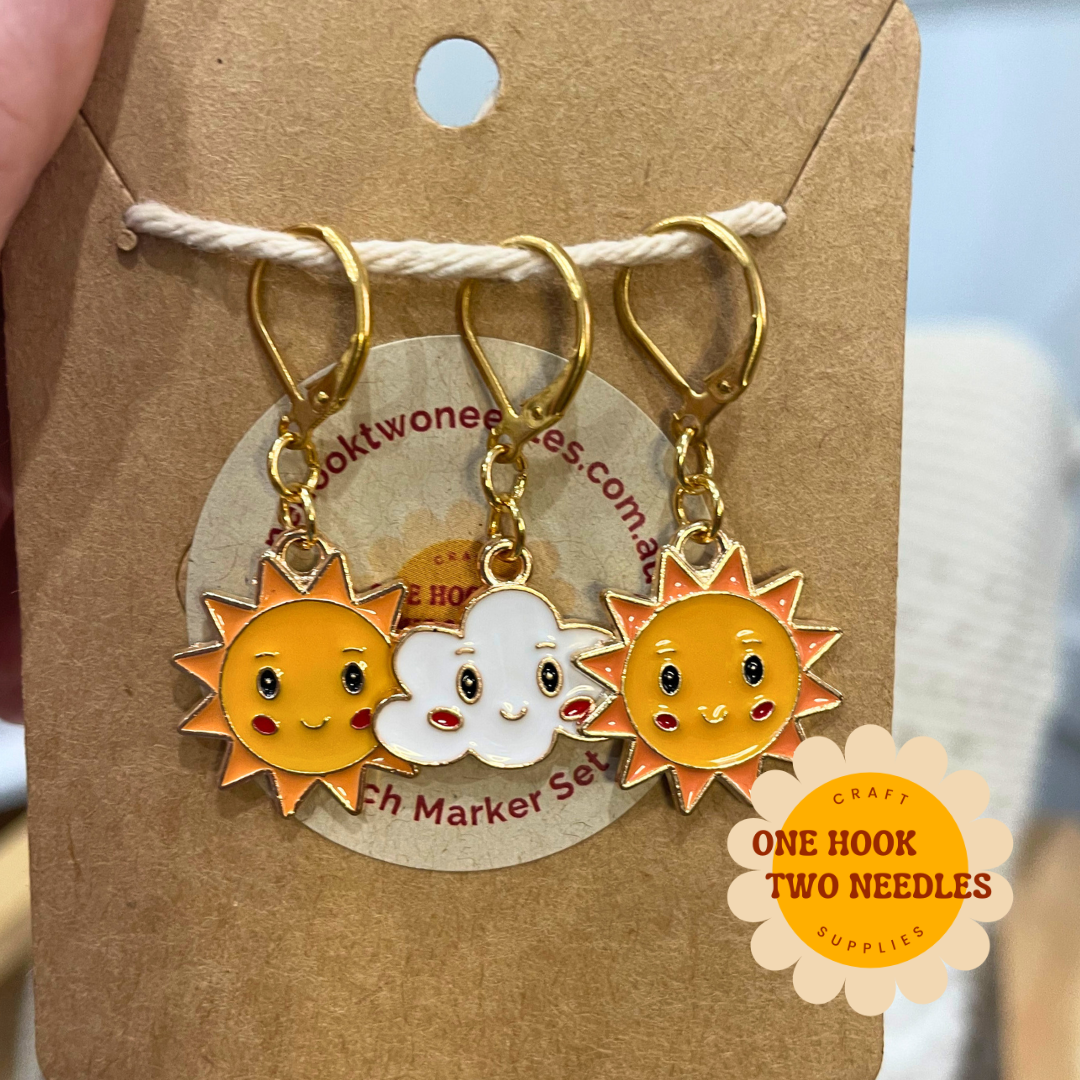 Sunshine on a Cloudy Day Stitch Markers, Set of 3, French Clasp