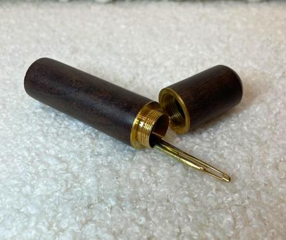 Wooden Yarn Needle Storage Tube, Sandalwood and Brass